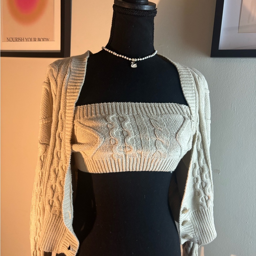 Cream Cable Knit Sweater Set